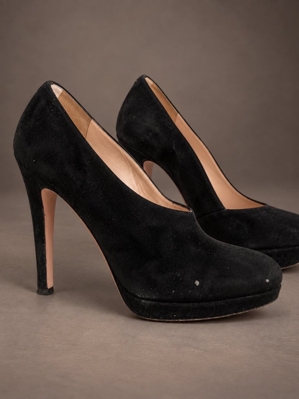 Prada Black Suede Platform Ankle Booties Stiletto Heel Almond Toe Shooties 35